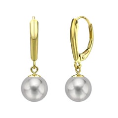 14 Karat Gold AAA Grey Cultured Freshwater Pearl High Luster Leverback Earring