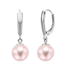 14k White Gold AAA Pink Cultured Freshwater Pearl High Luster Leverback Earring