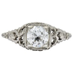 Edwardian 0.73 Carat Diamond 14 Karat White Gold Engagement Ring GIA