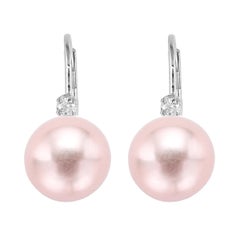 14 Karat Gold Pink Freshwater Pearl Lever Back Cubic Zirconia Accent Earrings