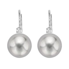 14 Karat Gold Grey Freshwater Pearl Lever Back Cubic Zirconia Accent Earrings