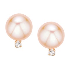 14K Gold Pink Cultured Freshwater Pearl and 1/10 Carat TDW Diamond Stud Earrings