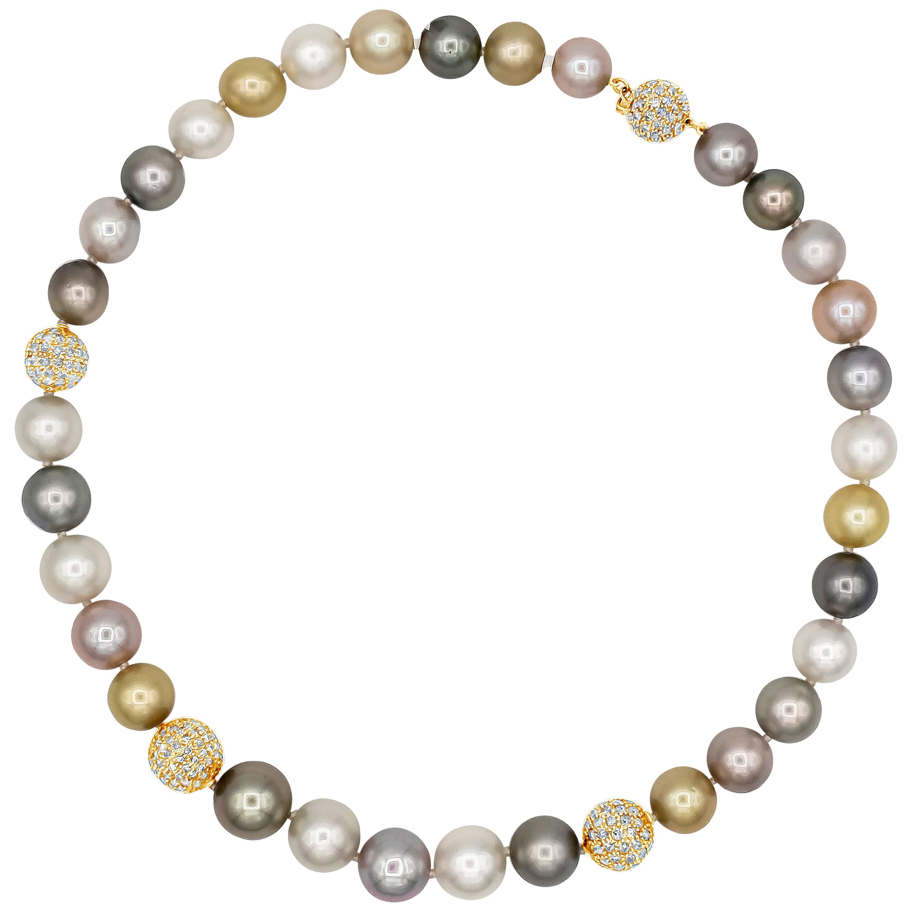 Roman Malakov Multi-Color Pearl and Diamond Necklace