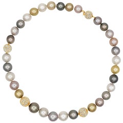 Roman Malakov Multi-Color Pearl and Diamond Necklace