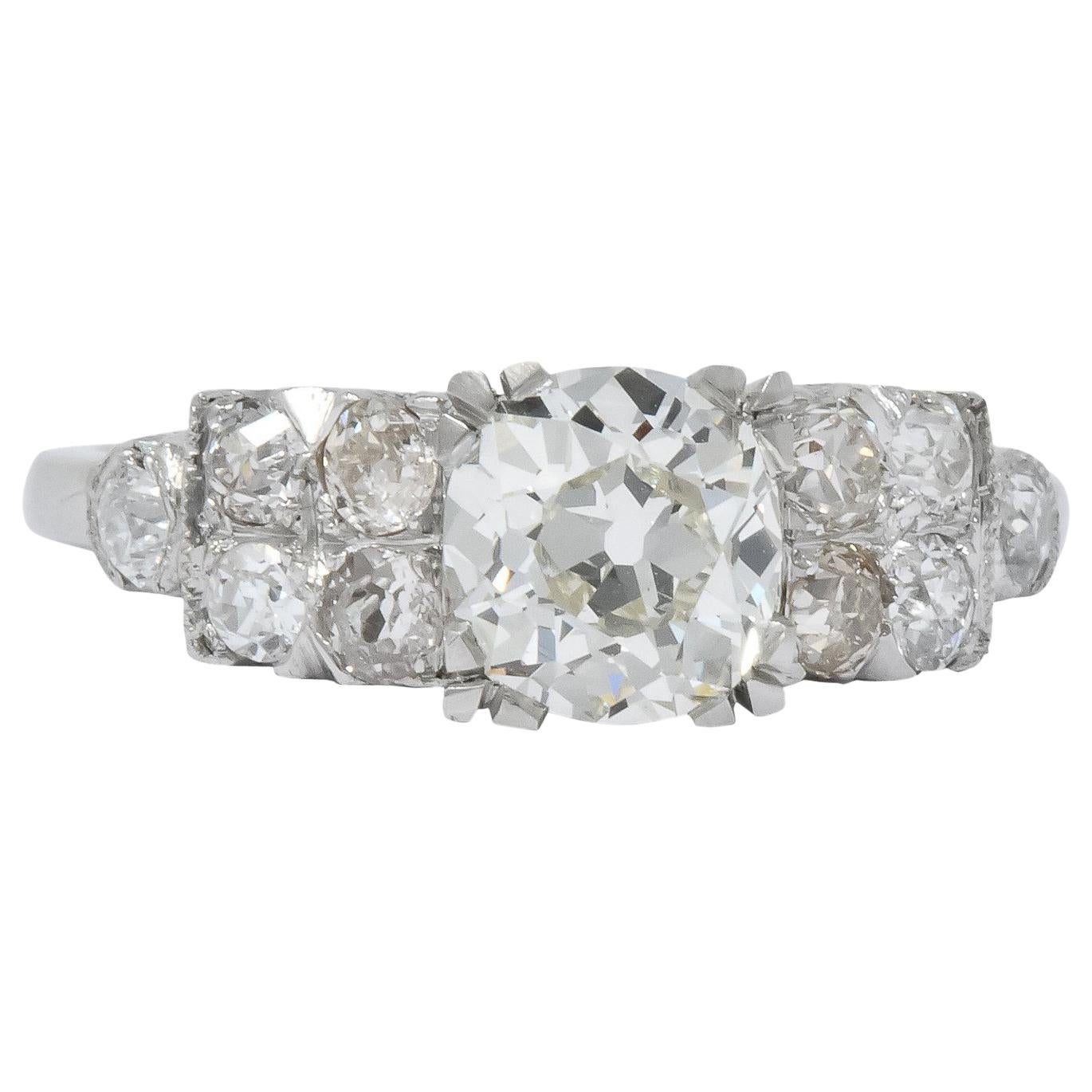 Retro 2.89 Carat Diamond Platinum Engagement Ring GIA