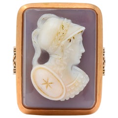 Antique Victorian Hardstone 14 Karat Rose Gold Athena Cameo Ring