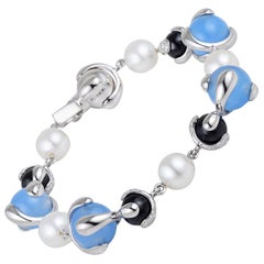 Marina B Blue Chalcedony, Black Spinel, Pearl and Diamond Cardan Bracelet
