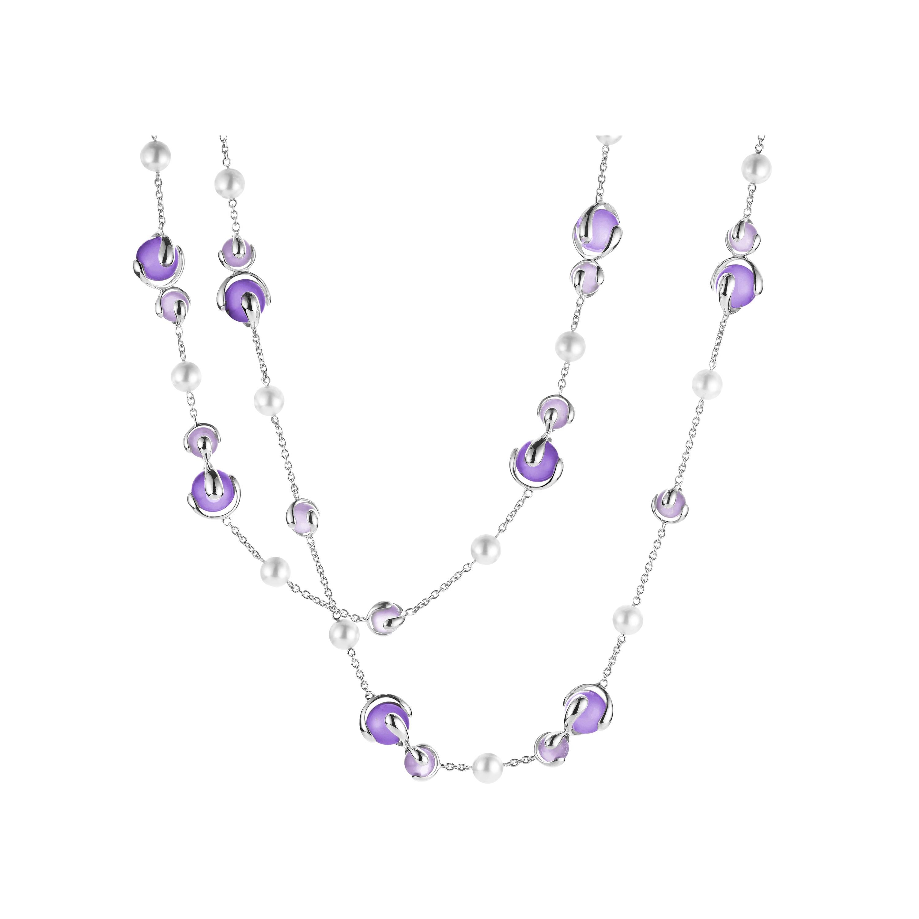 Marina B Amethyst Bead and Pearl Cardan Necklace For Sale