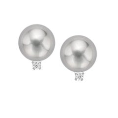 14 Karat Gold Grey Freshwater Pearl and 1/10 Carat TDW Diamond Stud Earrings