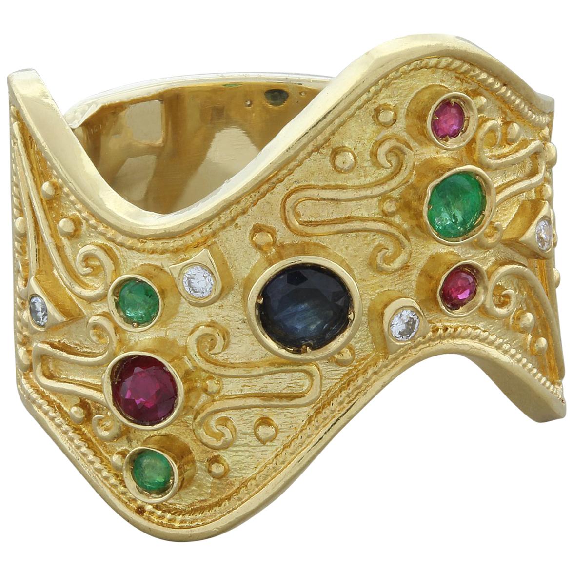 Sapphire Ruby Emerald Diamond Gold Band Ring