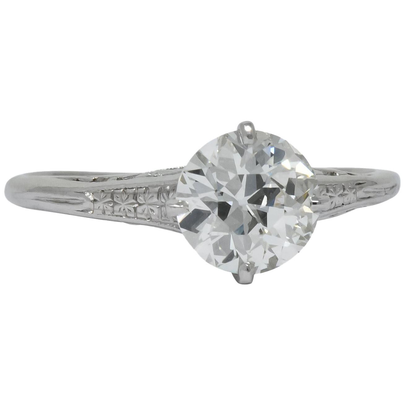 Edwardian 1.23 Carat Diamond Platinum Solitaire Engagement Ring GIA