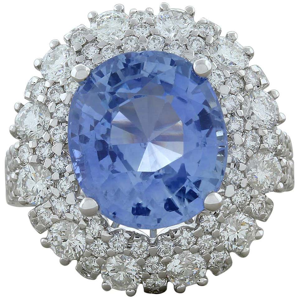 1970s Blue Sapphire Diamond Yellow Gold Ring AGTA For Sale at 1stdibs