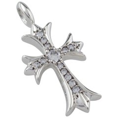 Chrome Hearts Sterling Silver Diamond Cross Pendant 0.45 Carat