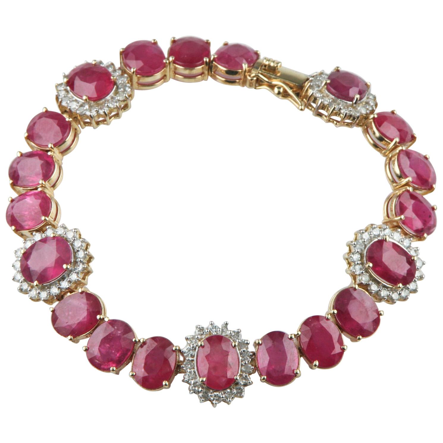 AIG Certified 47 Carat Ruby and Diamond Yellow Gold Bracelet