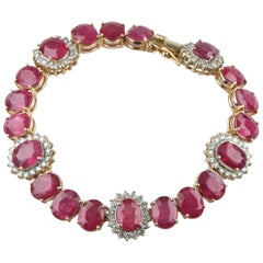 AIG Certified 47 Carat Ruby and Diamond Yellow Gold Bracelet