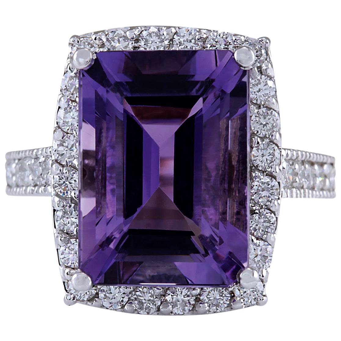 Amethyst Diamond Ring In 14 Karat Solid White Gold For Sale