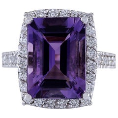 Amethyst-Diamantring aus 14 Karat massivem Weißgold