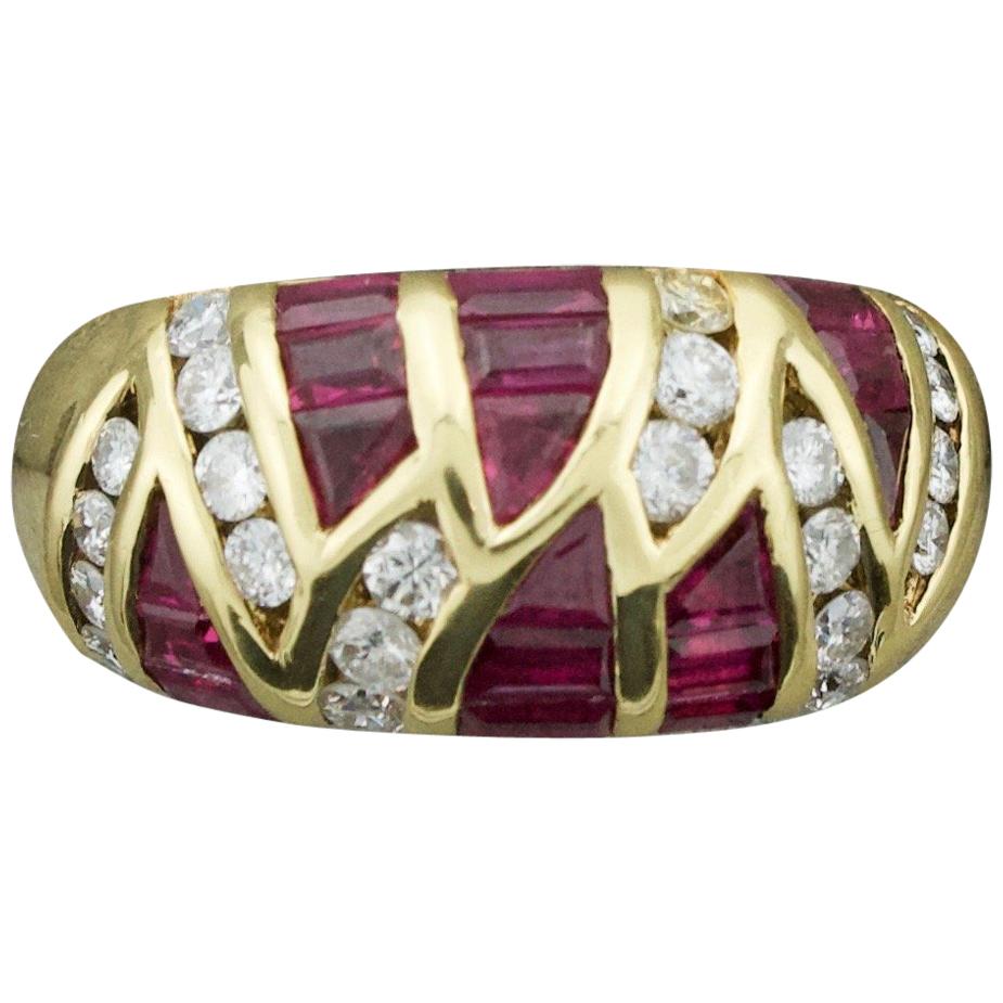 Fancy Cut Ruby and Diamond Wedding Band in 18 Karat