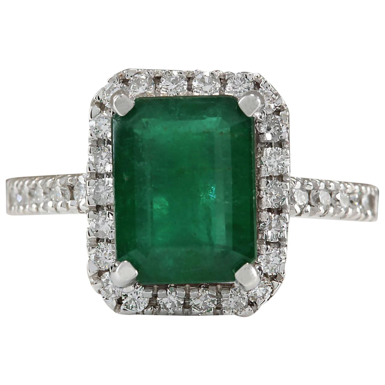 3.61 Carat Emerald 18 Karat Solid White Gold Diamond Ring