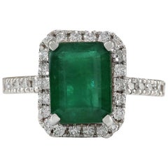 3.61 Carat Emerald 18 Karat Solid White Gold Diamond Ring