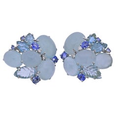 Sapphire Diamond Aquamarine Gold Cocktail Earrings