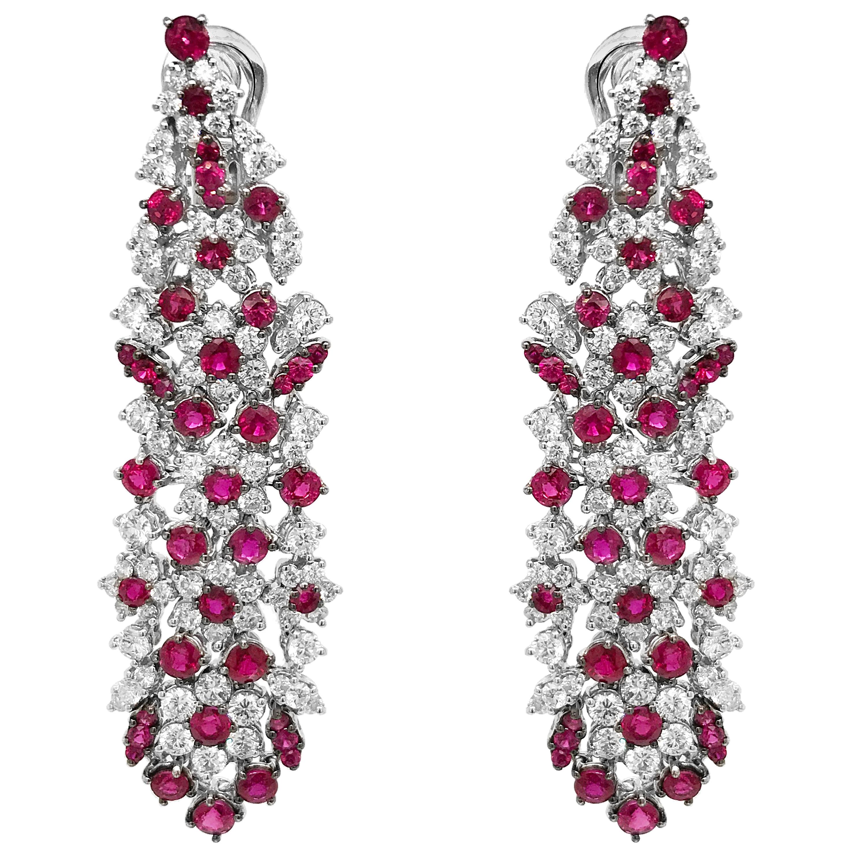 Pair of Ruby and Diamond Earrings