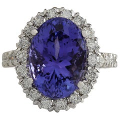 Bague en or blanc massif 14 carats avec tanzanite naturelle et diamant