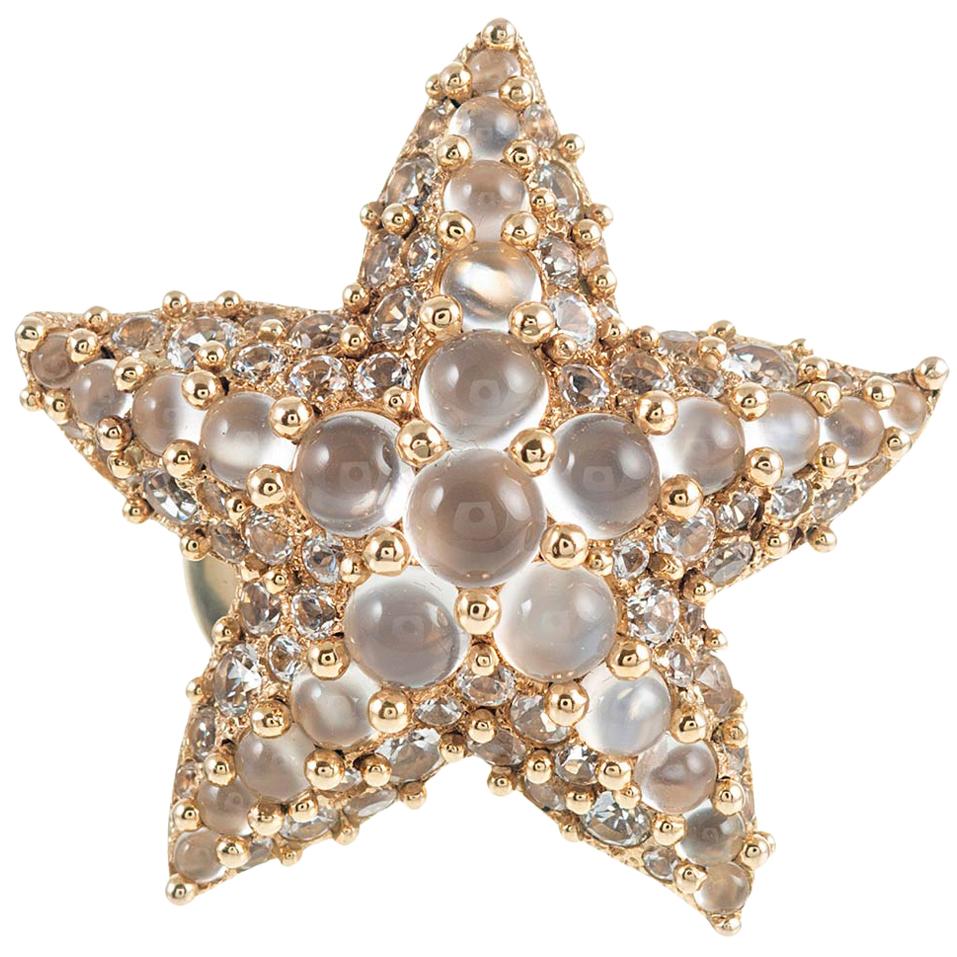White Topaz and Moonstone Starfish Ring, Signed “Pomellato”