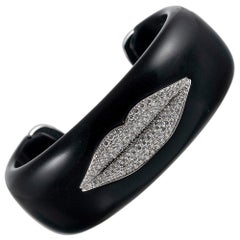 Jet Cuff with Diamond Lips Motif, Signed Gianni Bulgari Enigma