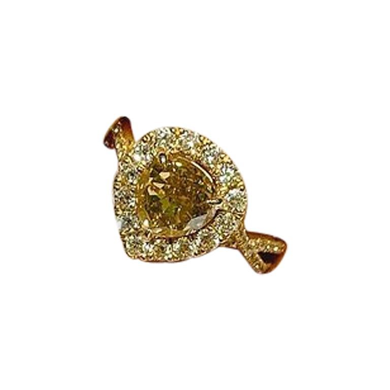 KAHN GIA Certified 1.74 Carat Fancy Yellow Diamond Ring For Sale