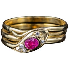 Antique Victorian Ruby Diamond Snake Ring, circa 1900