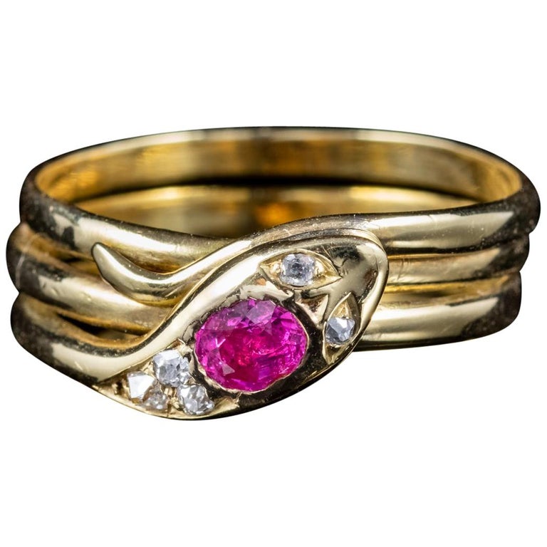 Antique Victorian Ruby Diamond Snake Ring, circa 1900 For Sale at ...