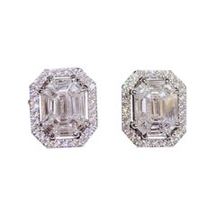 Illusion Emerald Cut White Diamond Jacket Earring