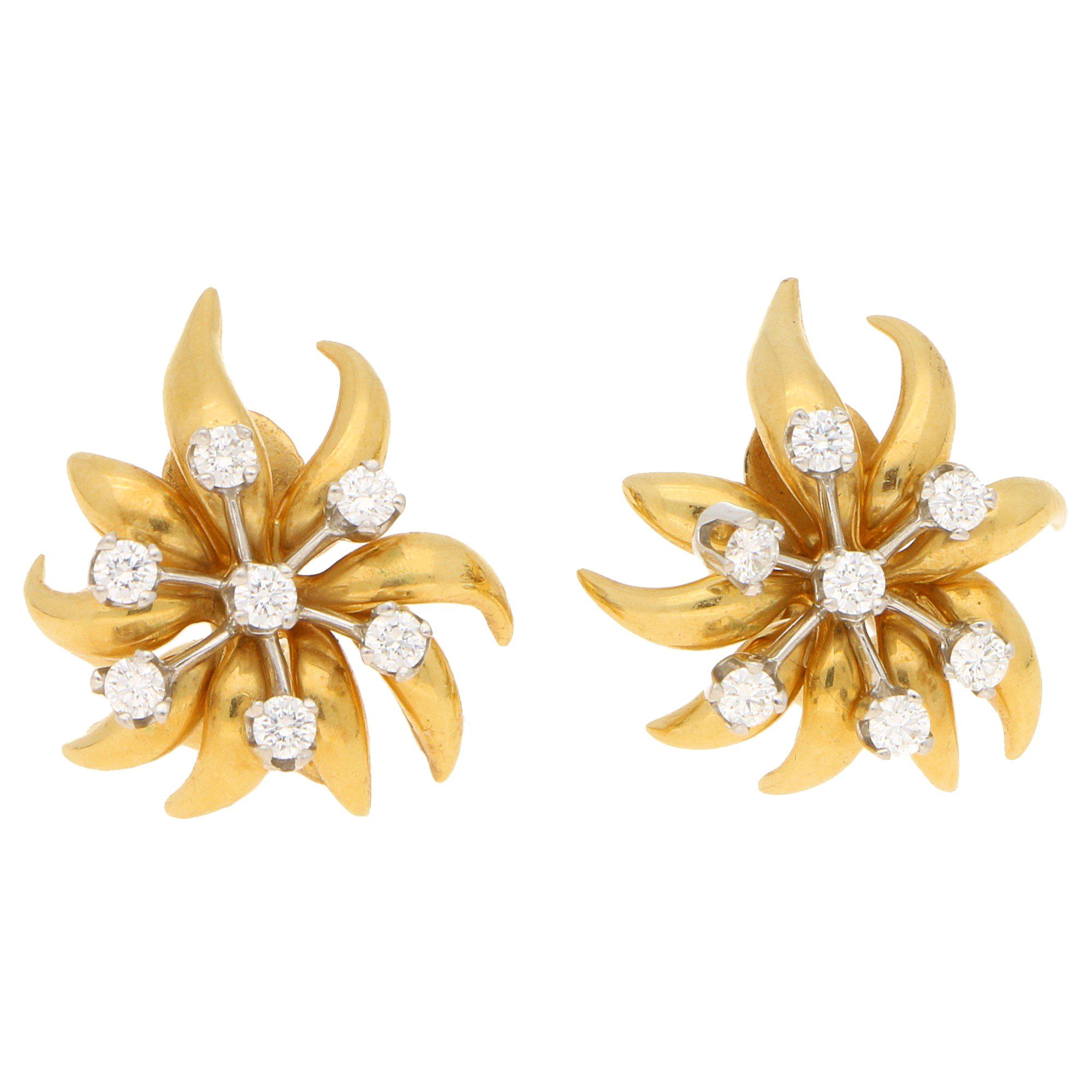Vintage Tiffany & Co. Schlumberger Diamond Floral Earrings