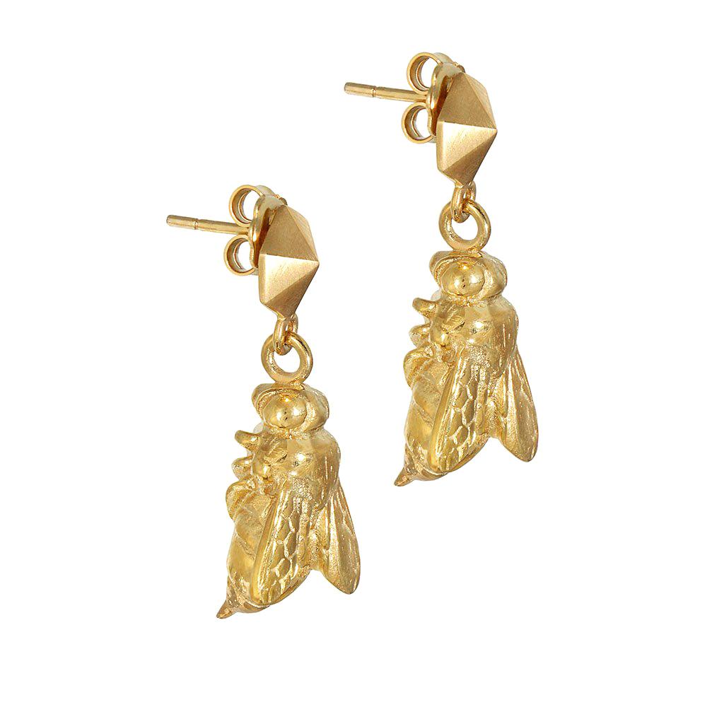 18 Carat Yellow Gold Vermeil Bee and Honeycomb Earrings For Sale