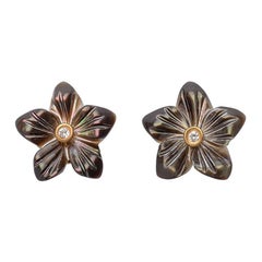 18 Carat Yellow Gold Vermeil, Diamond and Mother of Pearl Flower Earrings