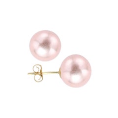 AAA Quality Pink Freshwater Cultured Pearl Earring Stud on 14 Karat Yellow Gold