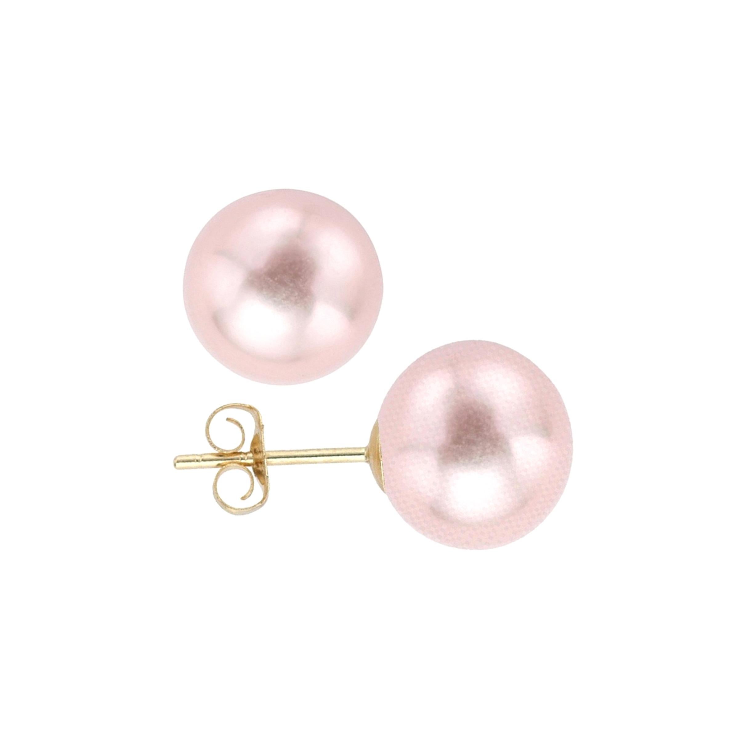 AAA Quality Pink Freshwater Cultured Pearl Earring Stud on 14 Karat Yellow Gold For Sale
