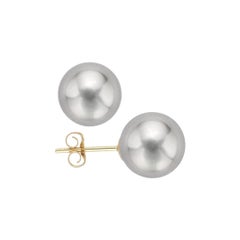 AAA Quality Grey Freshwater Cultured Pearl Earring Stud on 14 Karat Yellow Gold