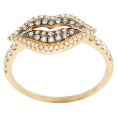 Morris & David 14 Karat Rose Gold 0.42 Carat Diamond Pave Lips Ring