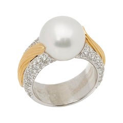 Mikimoto 18 Karat White & Yellow Gold Akoya Pearl & Diamond Cocktail Ring