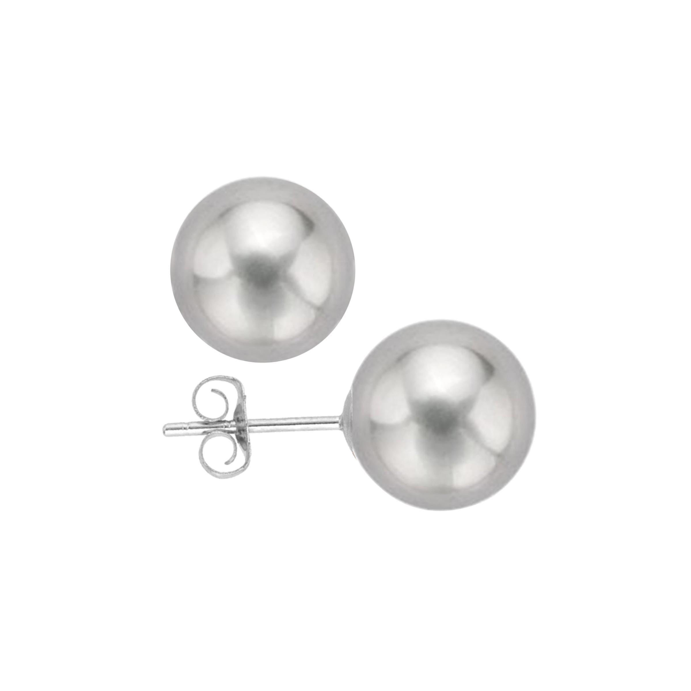 AAA Quality Grey Freshwater Cultured Pearl Earring Stud on 14 Karat White Gold
