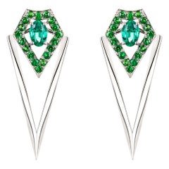 Monseo White Gold Emeralds and Tsavorites Detachable Earrings
