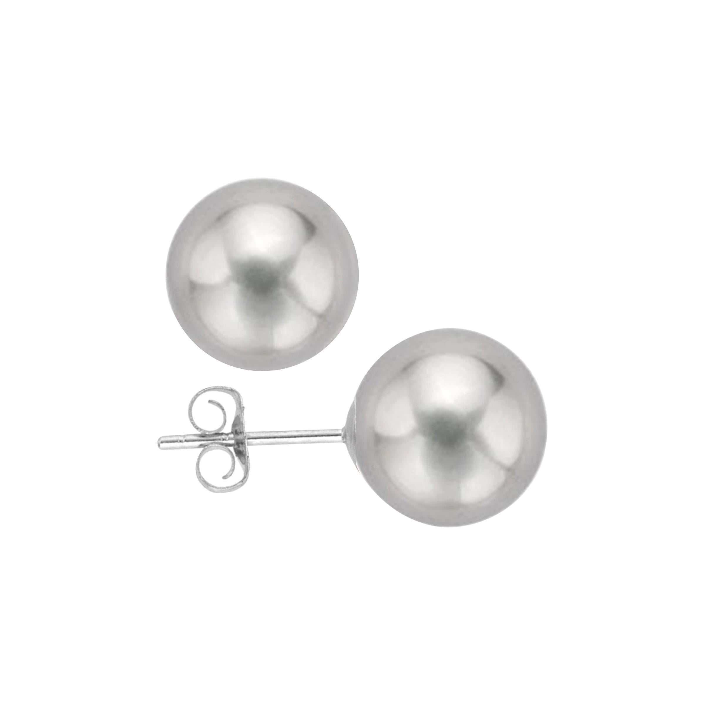 AAA Quality Grey Freshwater Cultured Pearl Earring Stud on 14 Karat White Gold For Sale