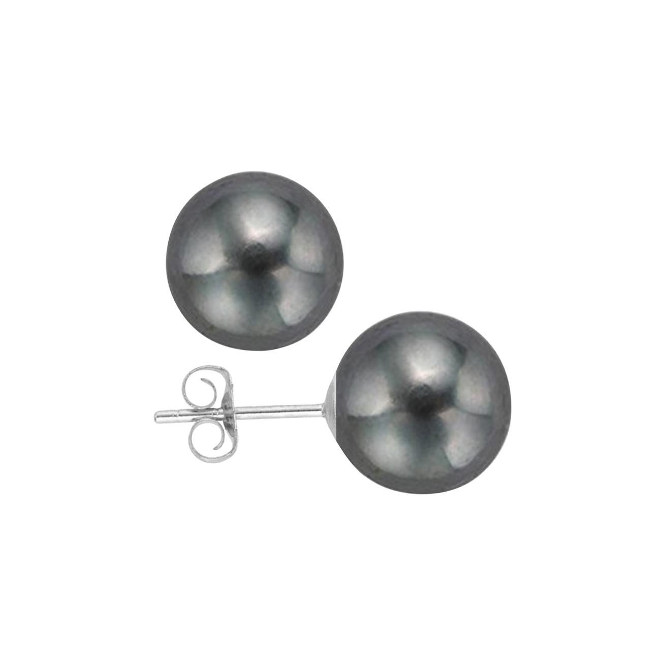 AAA Quality Black Freshwater Cultured Pearl Earring Stud on 14 Karat White Gold For Sale