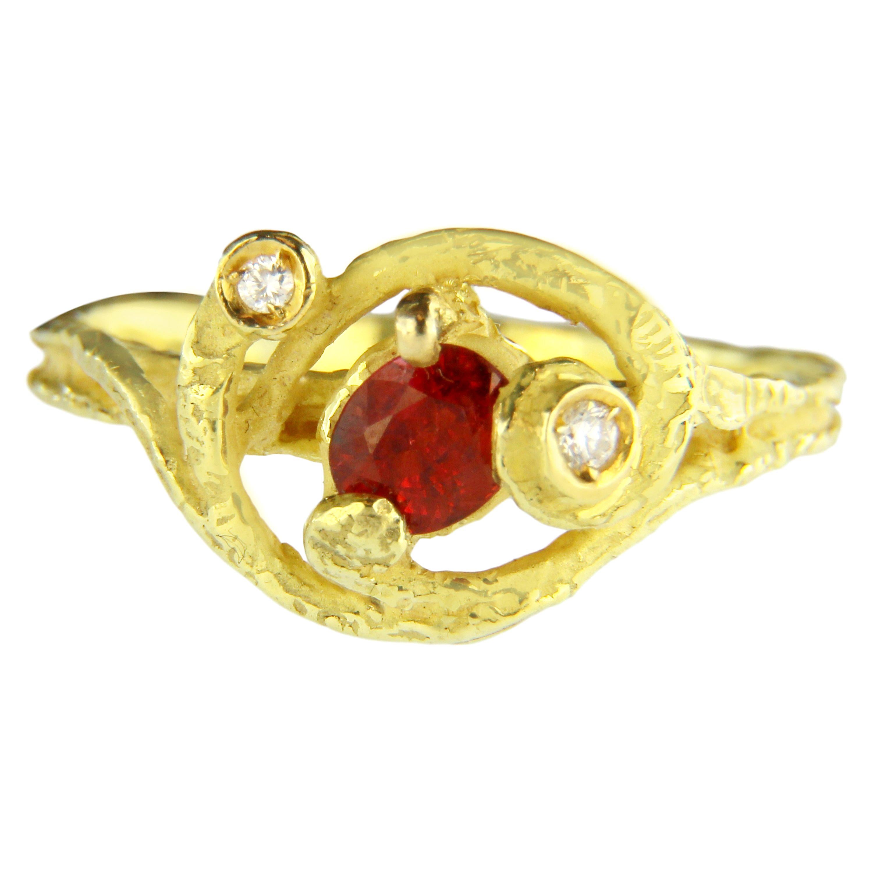 Sacchi Oval Ruby and White Diamonds 18 Karat Yellow Gold Small Cocktail Ring For Sale
