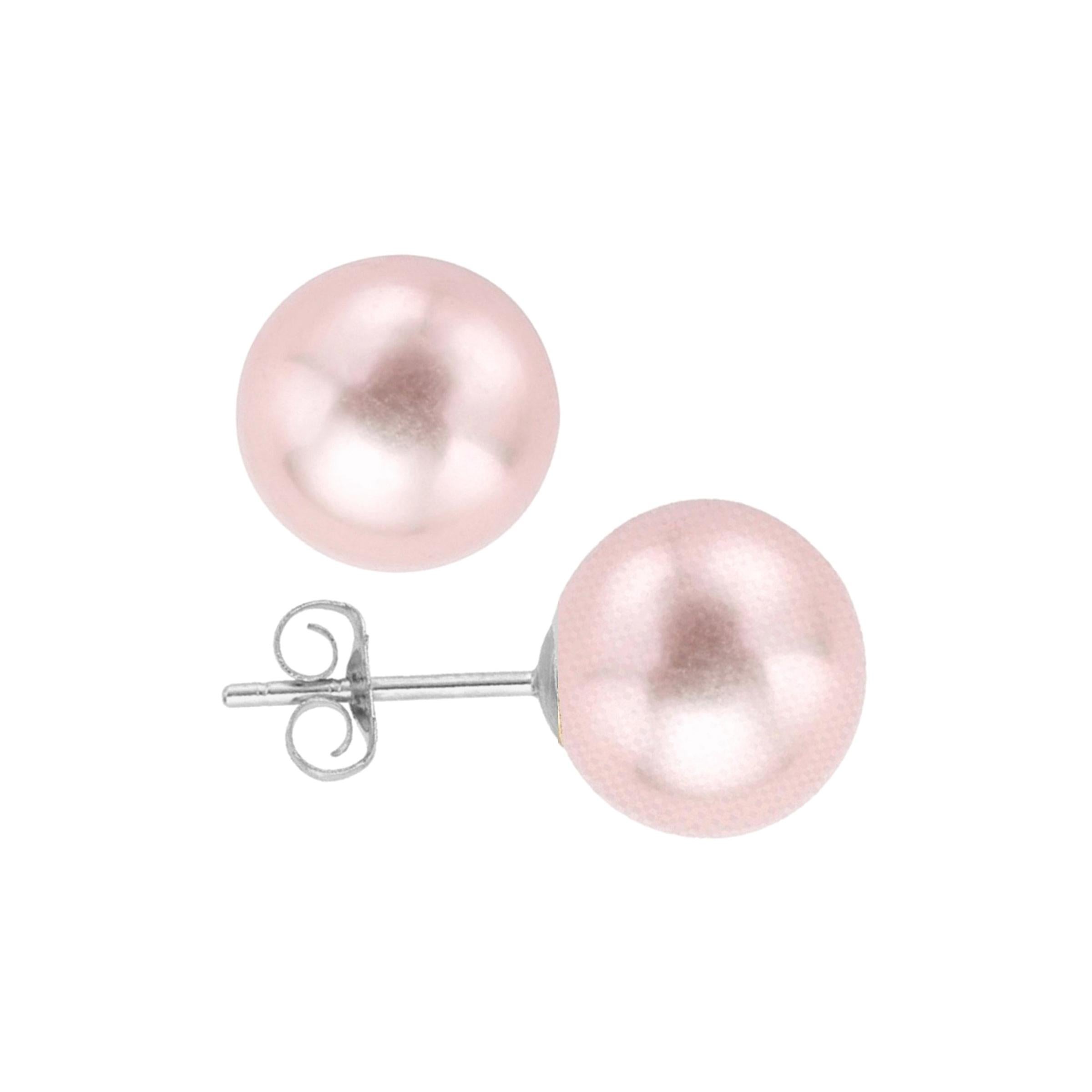 AAA Quality Pink Freshwater Cultured Pearl Earring Stud on 14 Karat White Gold For Sale