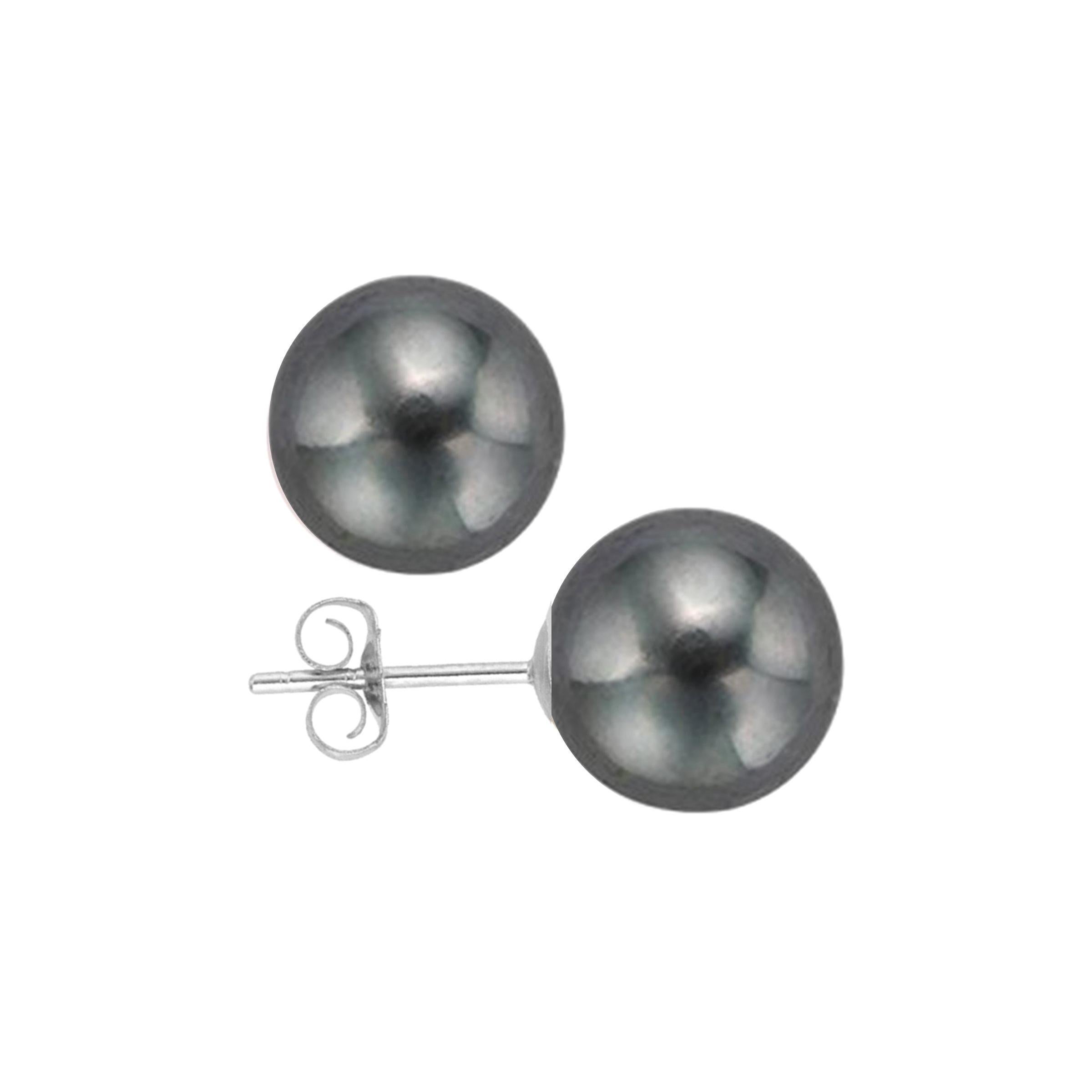 AAA Quality Black Freshwater Cultured Pearl Earring Stud on 14 Karat White Gold For Sale