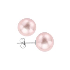 AAA Quality Pink Freshwater Cultured Pearl Earring Stud on 14 Karat White Gold