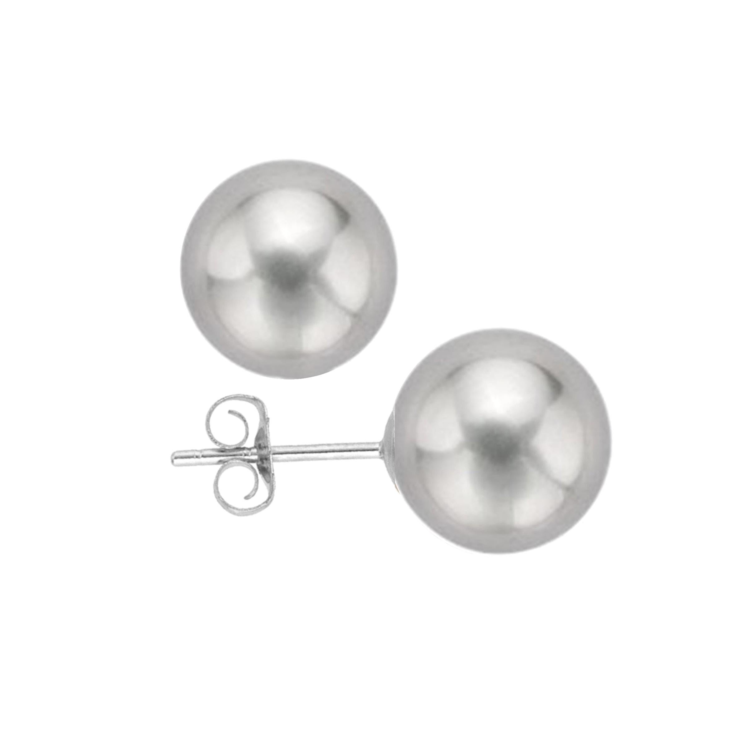 AAA Quality Grey Freshwater Cultured Pearl Earring Stud on 14 Karat White Gold For Sale